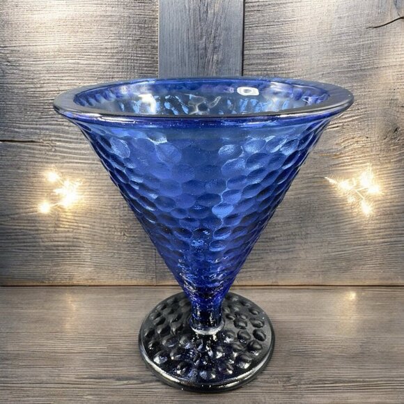 Vidrios De Levante Blown Cobalt Blue Parfait Glass Cups Goblets Set 2 Pebbled - Picture 2 of 13